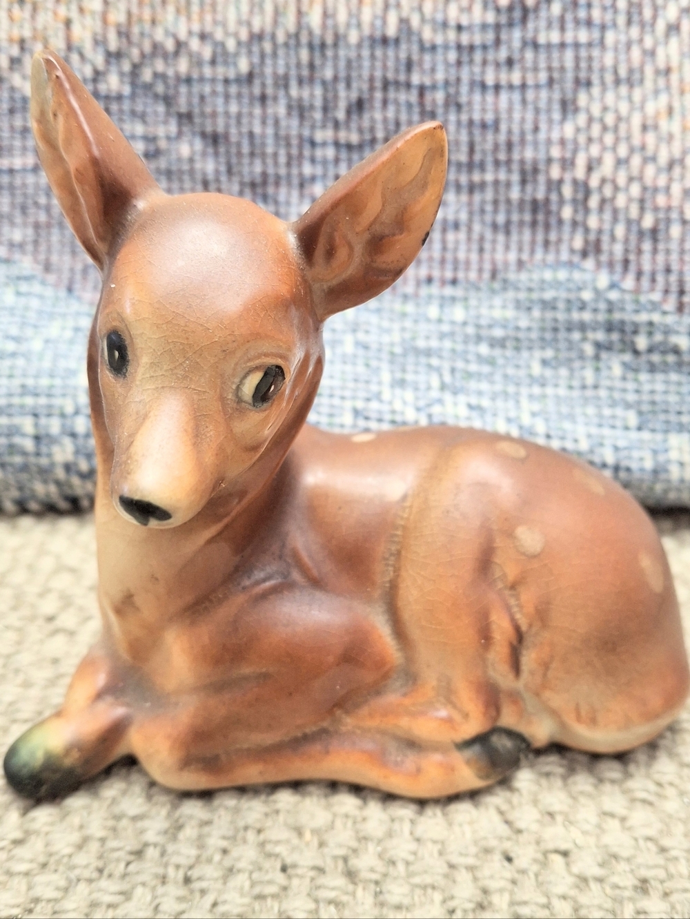 Vintage Hand Decorated Deer Fawn Figurine Spotted Mid Century Ceramic Japan